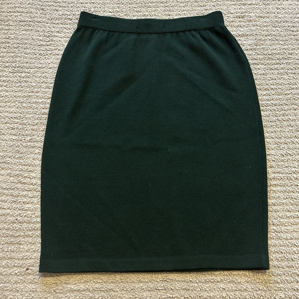 St. John Knit Skirt Evening Marie Gray Green 10 Vintage 80s Designer Minimalist